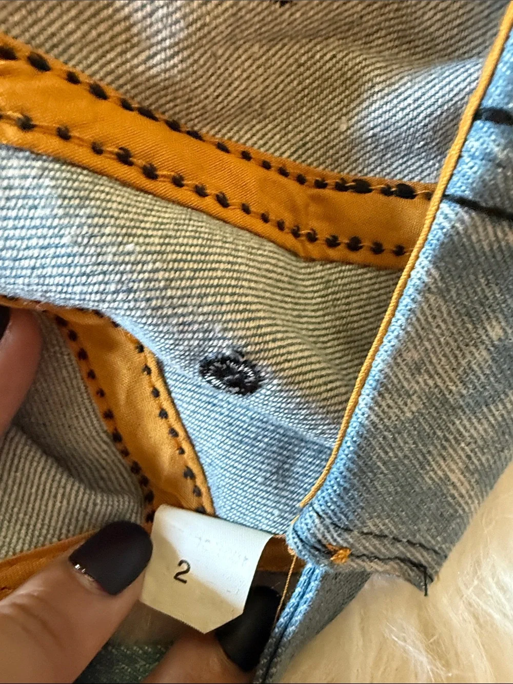 Striped Denim Hat with Mustard Trim - Size 7